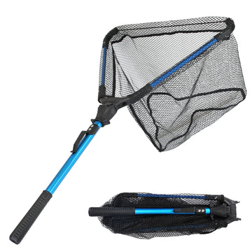1Pc Foldable Fishing Net With Aluminum Alloy Rod EVA Handle Durable 5MM Hexagonal Nano Coating Nylon Mesh Collapsible Landing Net Safe Fish Catching Or Releasing
