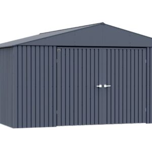 Arrow Shed Elite 14′ x 16′ Outdoor Lockable Gable Roof Steel Storage Shed Building, Anthracite